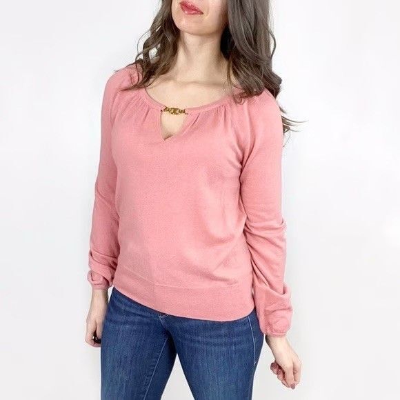 Tory Burch Gemini Size Small Link 100% Cashmere Cream Sweater $325 Logo - Picture 8 of 15